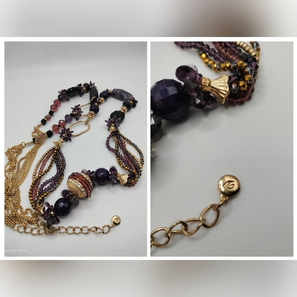 Versona Elegant Purple and Gold Beaded Necklace Multi Strand Opera Style - Picture 1 of 12